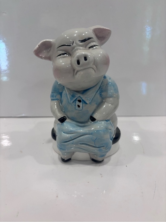 None Other - Vintage Ceramic Pig Figurine Piggy Bank On Toilet 5” Original Stopper